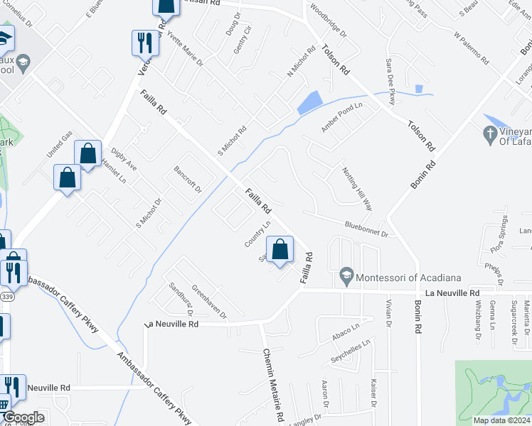 map of restaurants, bars, coffee shops, grocery stores, and more near 418 Failla Road in Lafayette
