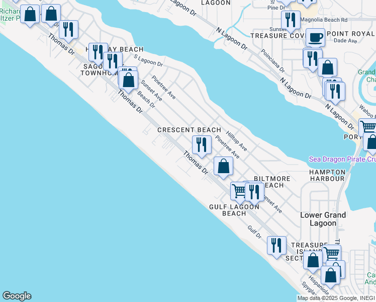 map of restaurants, bars, coffee shops, grocery stores, and more near 5919 Thomas Drive in Panama City