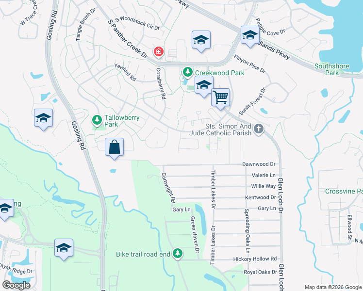 map of restaurants, bars, coffee shops, grocery stores, and more near 91 Summer Crest Circle in Spring