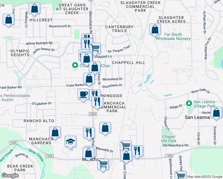 map of restaurants, bars, coffee shops, grocery stores, and more near 11816 Hartley Cove in Austin
