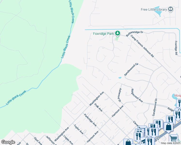 map of restaurants, bars, coffee shops, grocery stores, and more near 2762 Pebbleridge Court in Orange Park