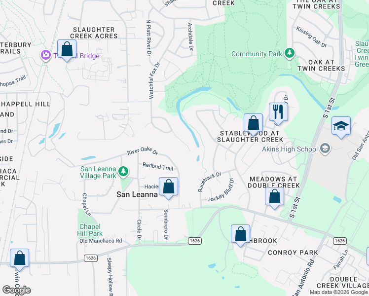 map of restaurants, bars, coffee shops, grocery stores, and more near 512 Kingfisher Creek Drive in Austin