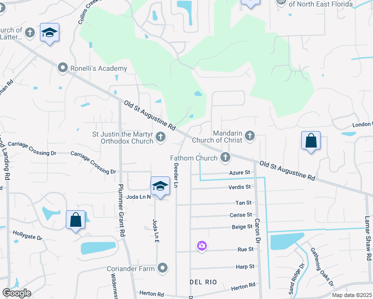 map of restaurants, bars, coffee shops, grocery stores, and more near 12235 Deeder Lane in Jacksonville