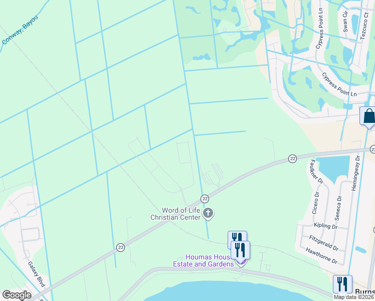 map of restaurants, bars, coffee shops, grocery stores, and more near 4066 Louisiana 22 in Gonzales