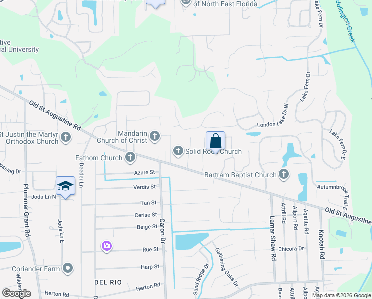 map of restaurants, bars, coffee shops, grocery stores, and more near 12319 Richards Glen Court in Jacksonville