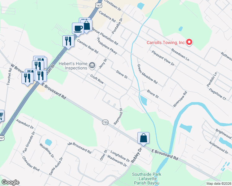 map of restaurants, bars, coffee shops, grocery stores, and more near 116 Croft Row in Lafayette