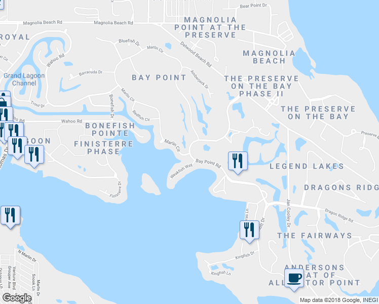 map of restaurants, bars, coffee shops, grocery stores, and more near 4300 Bay Point Road in Panama City