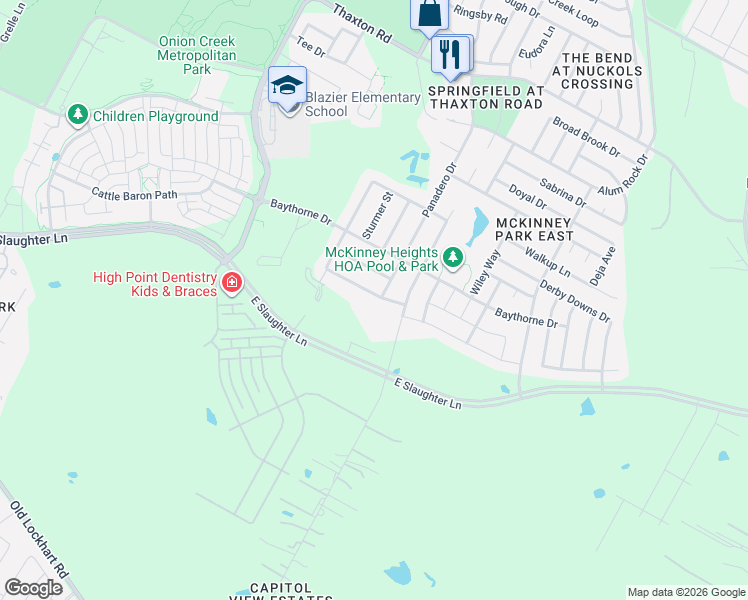 map of restaurants, bars, coffee shops, grocery stores, and more near 6429 Kedington Street in Austin