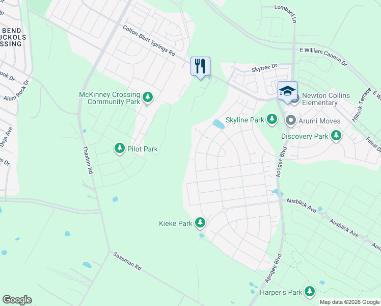 map of restaurants, bars, coffee shops, grocery stores, and more near 8302 Bestride Bend in Austin