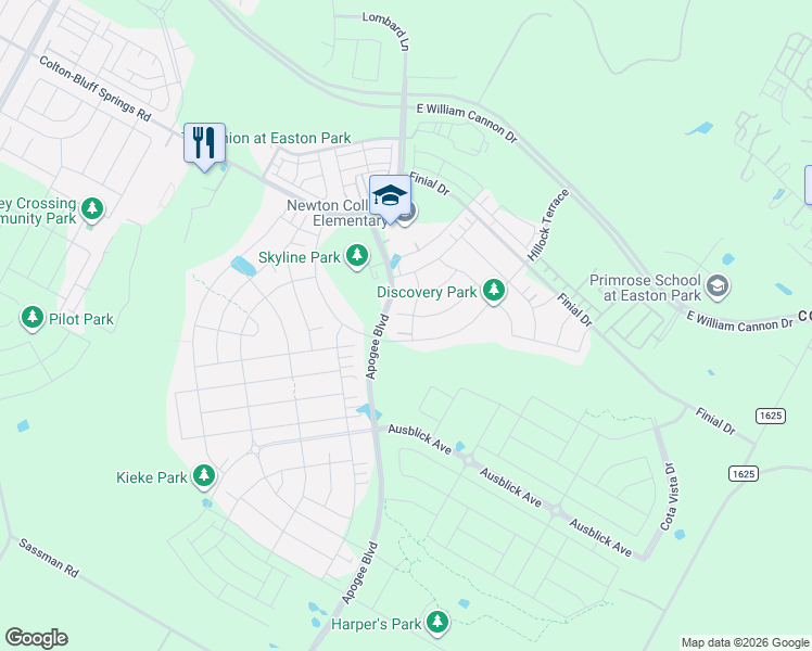 map of restaurants, bars, coffee shops, grocery stores, and more near 8097-8101 Colton-Bluff Springs Road in Austin