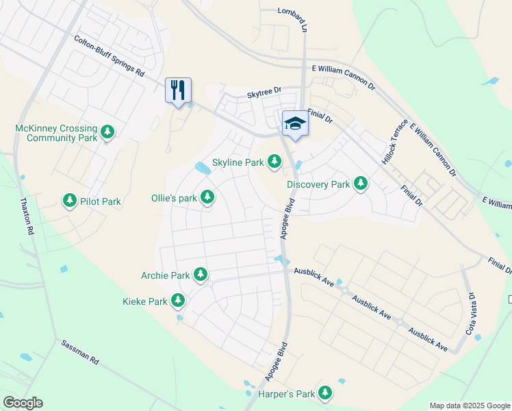 map of restaurants, bars, coffee shops, grocery stores, and more near 8205 Petronas Pass in Austin