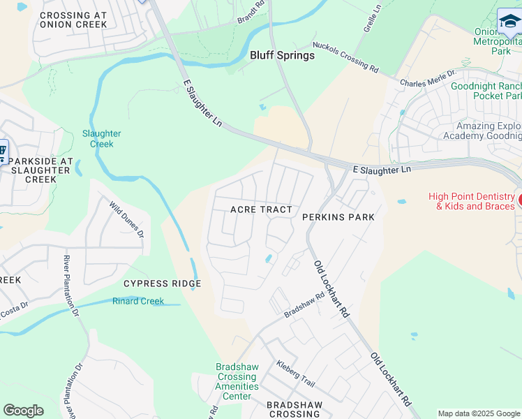 map of restaurants, bars, coffee shops, grocery stores, and more near 1601 East Slaughter Lane in Austin