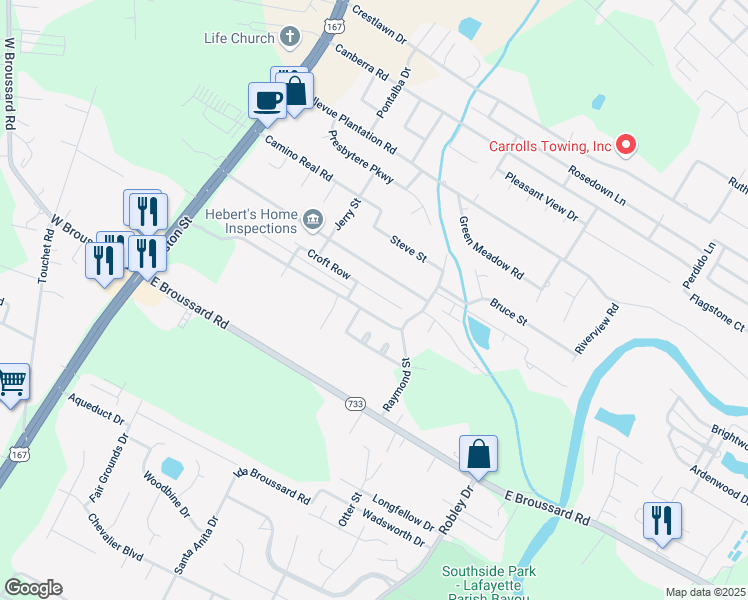 map of restaurants, bars, coffee shops, grocery stores, and more near 116 Croft Row in Lafayette