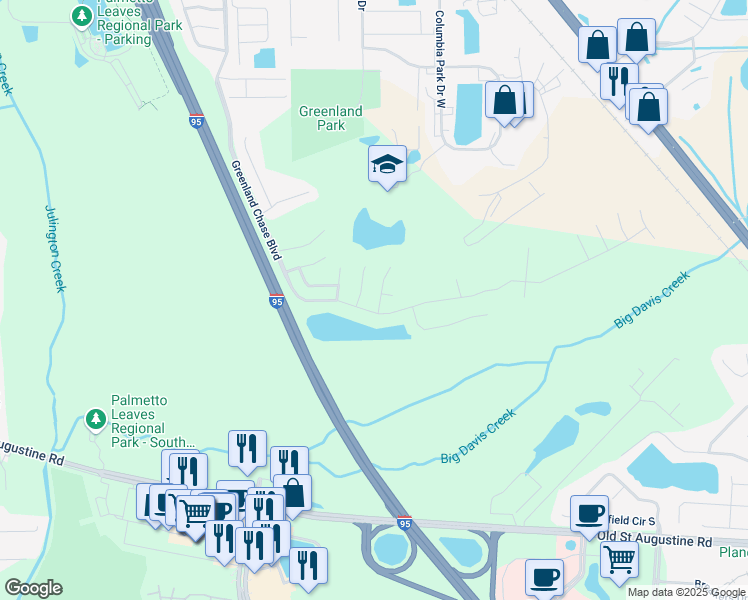 map of restaurants, bars, coffee shops, grocery stores, and more near 6407 Lavenhorn Road in Jacksonville
