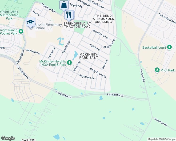 map of restaurants, bars, coffee shops, grocery stores, and more near 6800 Cornish Hen Lane in Austin