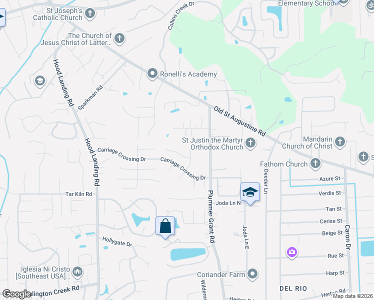 map of restaurants, bars, coffee shops, grocery stores, and more near 12258 Stockbridge Court North in Jacksonville