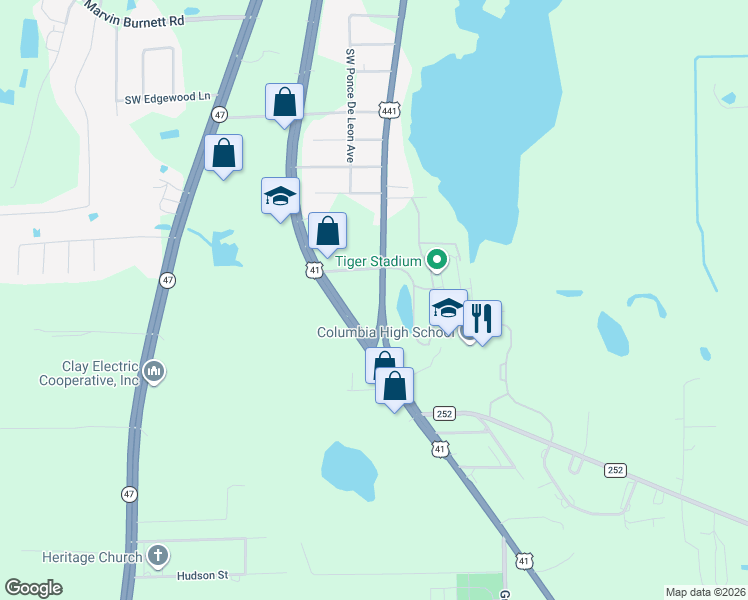 map of restaurants, bars, coffee shops, grocery stores, and more near 2812 South Marion Avenue in Lake City