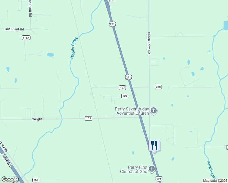 map of restaurants, bars, coffee shops, grocery stores, and more near 1378-1384 T W Wilson Road in Perry