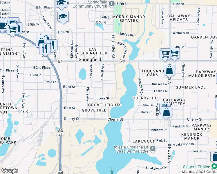 map of restaurants, bars, coffee shops, grocery stores, and more near 162 Detroit Avenue in Panama City