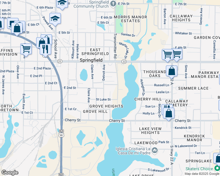 map of restaurants, bars, coffee shops, grocery stores, and more near 162 Detroit Avenue in Panama City