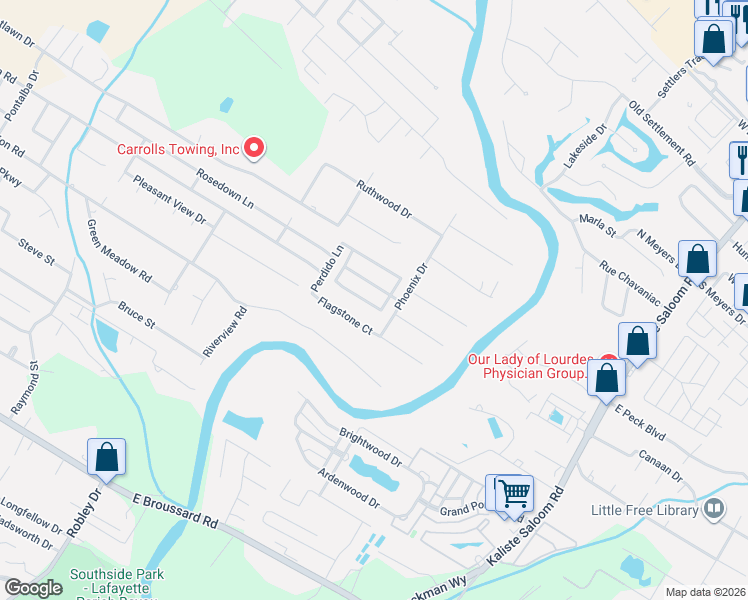 map of restaurants, bars, coffee shops, grocery stores, and more near 109 Dubonnet St in Lafayette