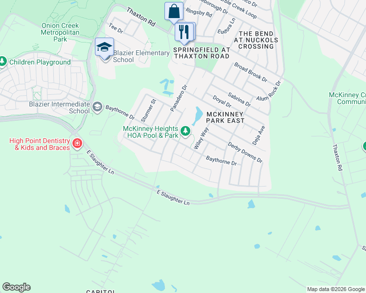 map of restaurants, bars, coffee shops, grocery stores, and more near 9000 Bird Brook Lane in Austin