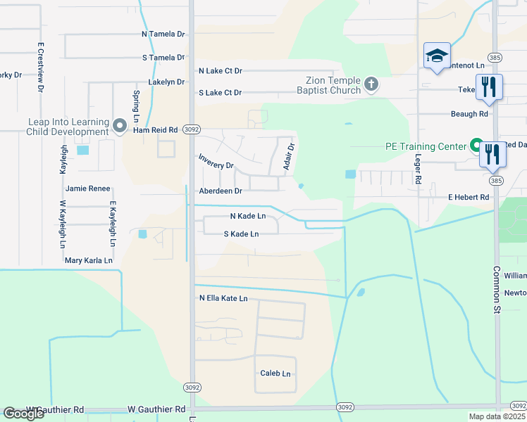 map of restaurants, bars, coffee shops, grocery stores, and more near 966 North Kade Lane in Lake Charles
