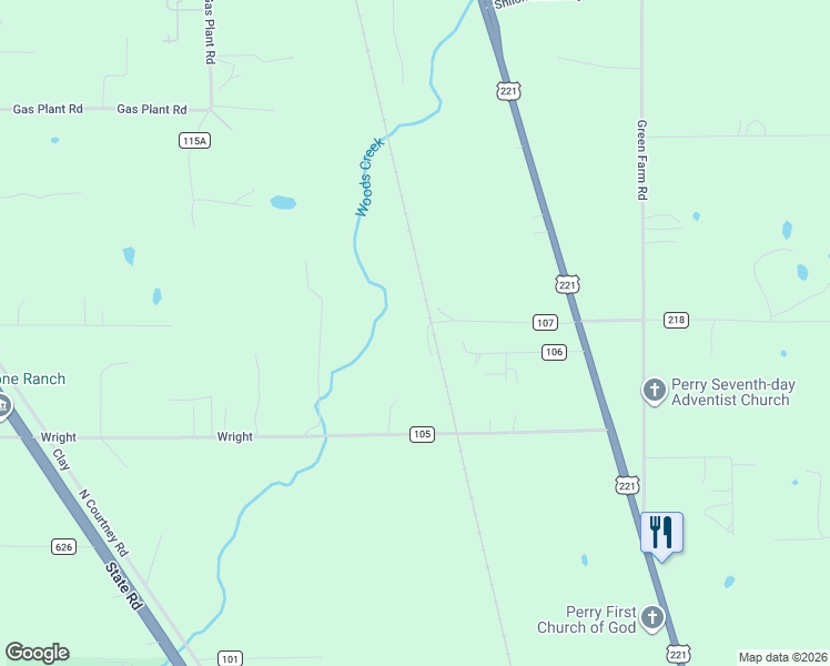 map of restaurants, bars, coffee shops, grocery stores, and more near 1521 T W Wilson Road in Perry