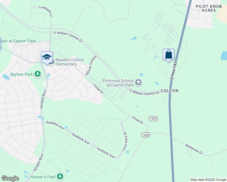 map of restaurants, bars, coffee shops, grocery stores, and more near 8478-8750 Colton-Bluff Springs Road in Austin