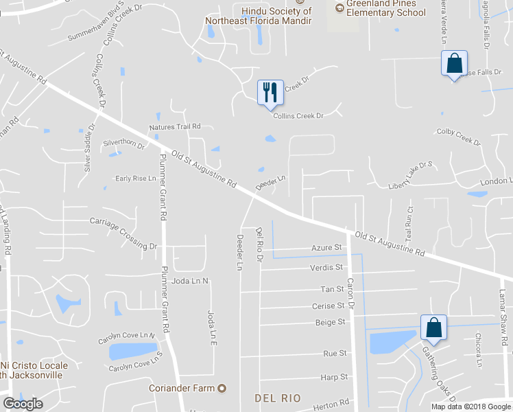 map of restaurants, bars, coffee shops, grocery stores, and more near 12235 Deeder Lane in Jacksonville
