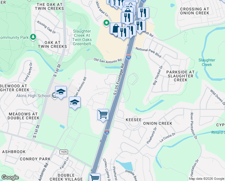map of restaurants, bars, coffee shops, grocery stores, and more near 10412 Interstate 35 in Austin