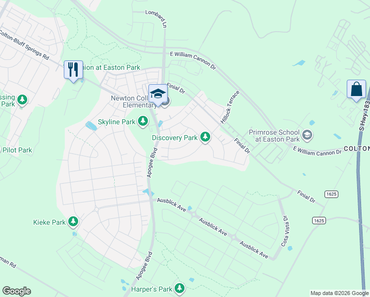 map of restaurants, bars, coffee shops, grocery stores, and more near 8129 Thelma Jean Drive in Austin
