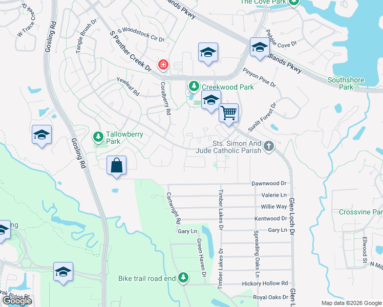 map of restaurants, bars, coffee shops, grocery stores, and more near 9 Summer Crest Circle in Spring