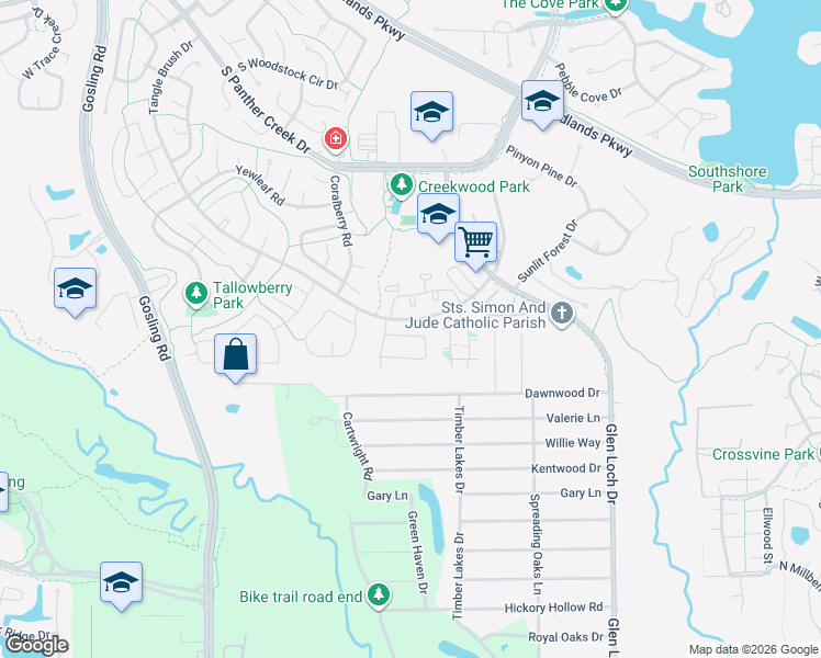 map of restaurants, bars, coffee shops, grocery stores, and more near 9 Summer Crest Circle in Spring