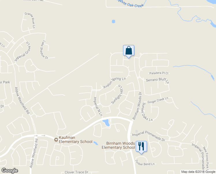 map of restaurants, bars, coffee shops, grocery stores, and more near 3438 Avalon Spring Lane in Spring