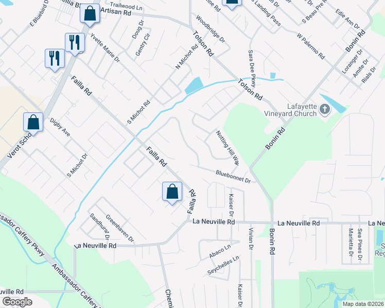 map of restaurants, bars, coffee shops, grocery stores, and more near 109 Queensberry Drive in Lafayette