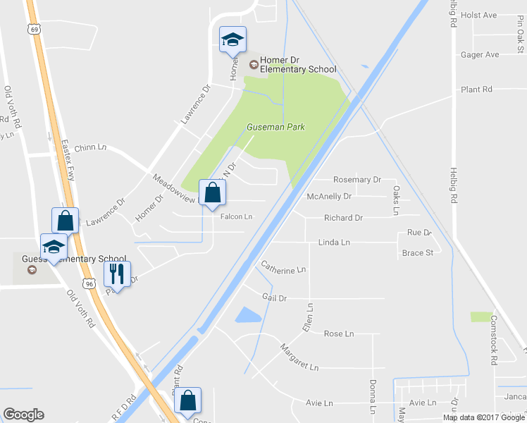 map of restaurants, bars, coffee shops, grocery stores, and more near 5650 Falcon Lane in Beaumont