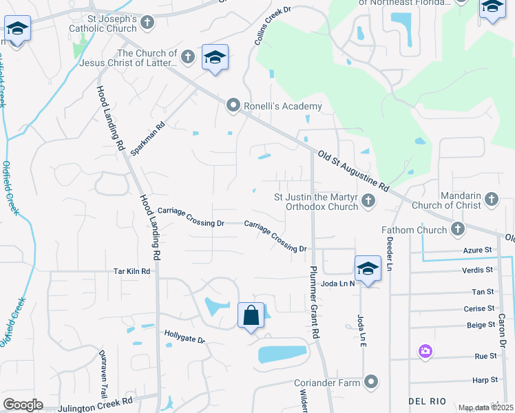 map of restaurants, bars, coffee shops, grocery stores, and more near 4545 Arrow Wind Lane in Jacksonville