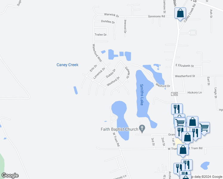 map of restaurants, bars, coffee shops, grocery stores, and more near 1755 Galway Drive in Vidor