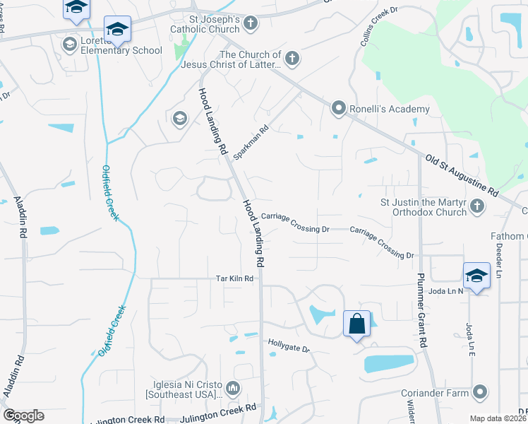 map of restaurants, bars, coffee shops, grocery stores, and more near 4313 Carriage Crossing Drive in Jacksonville