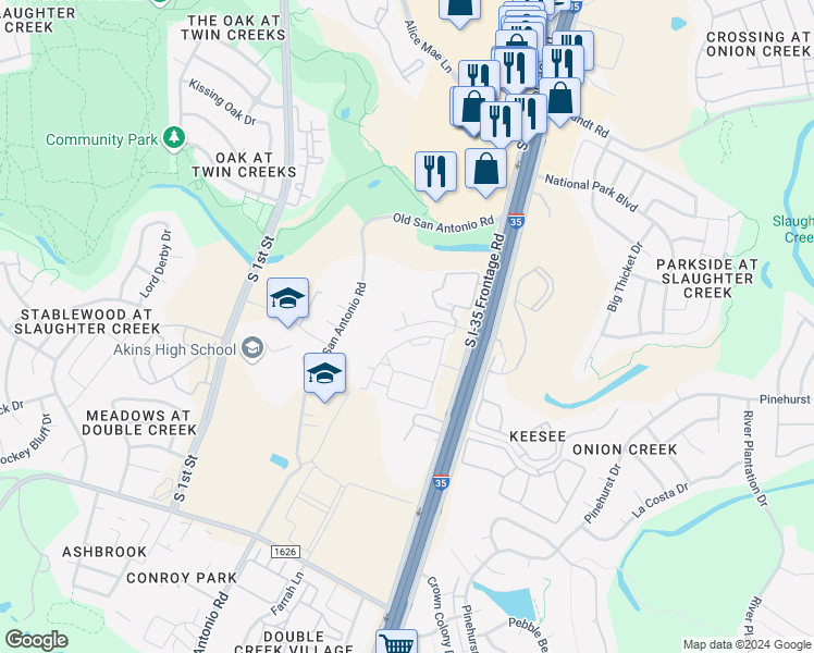 map of restaurants, bars, coffee shops, grocery stores, and more near 10610 Brezza Lane in Austin