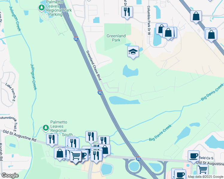 map of restaurants, bars, coffee shops, grocery stores, and more near 6314 Endelstow Lane in Jacksonville