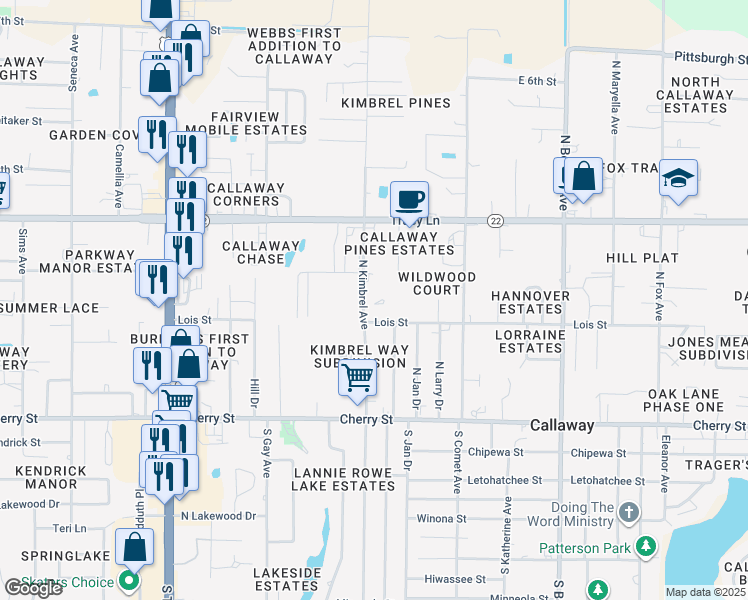 map of restaurants, bars, coffee shops, grocery stores, and more near 218 North Kimbrel Avenue in Panama City