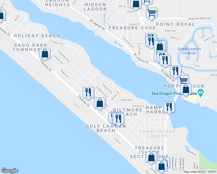 map of restaurants, bars, coffee shops, grocery stores, and more near 5818 Hilltop Avenue in Panama City Beach