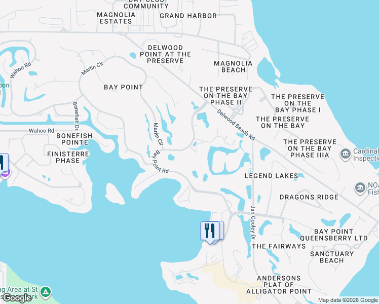 map of restaurants, bars, coffee shops, grocery stores, and more near 4312 Bay Point Road in Panama City