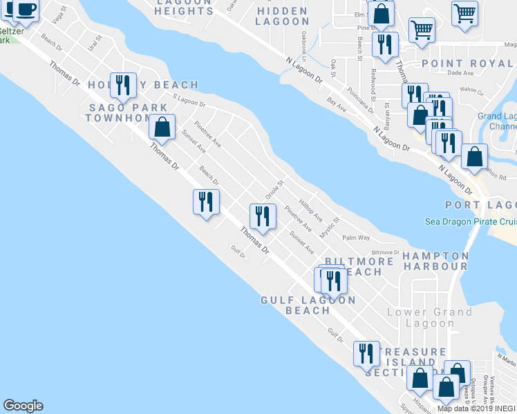 map of restaurants, bars, coffee shops, grocery stores, and more near 6011 Sunset Avenue in Panama City