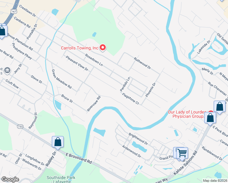 map of restaurants, bars, coffee shops, grocery stores, and more near 210 Metairie Court in Lafayette