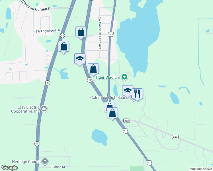 map of restaurants, bars, coffee shops, grocery stores, and more near 2812 South Marion Avenue in Lake City