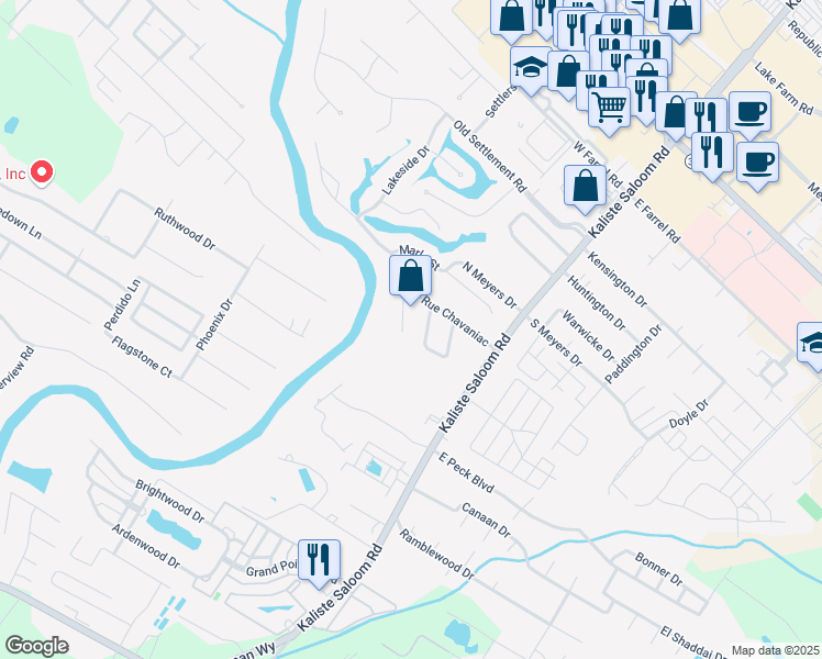 map of restaurants, bars, coffee shops, grocery stores, and more near 105 Parkway Drive in Lafayette