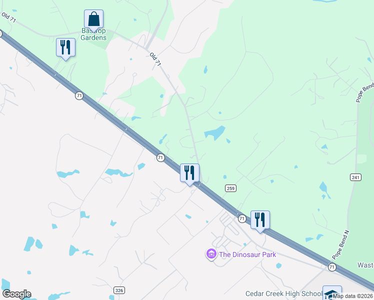 map of restaurants, bars, coffee shops, grocery stores, and more near 152 Old 71 in Cedar Creek